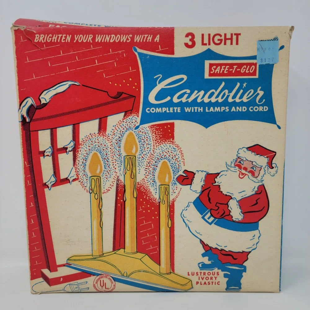 Vintage Safe T‎ Glo 3 Light Candolier Ivory Plastic Christmas Window Decor